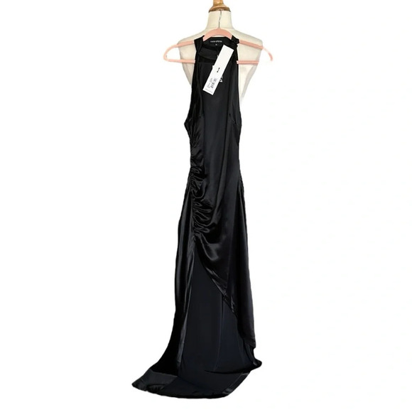 RETROFETE Sab Black Satin Maxi Dress Dark Romance Front Slit Glam Event, Size XL - Picture 15 of 16
